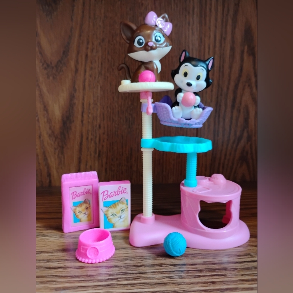 Barbie cats (2), play tower, & accessories